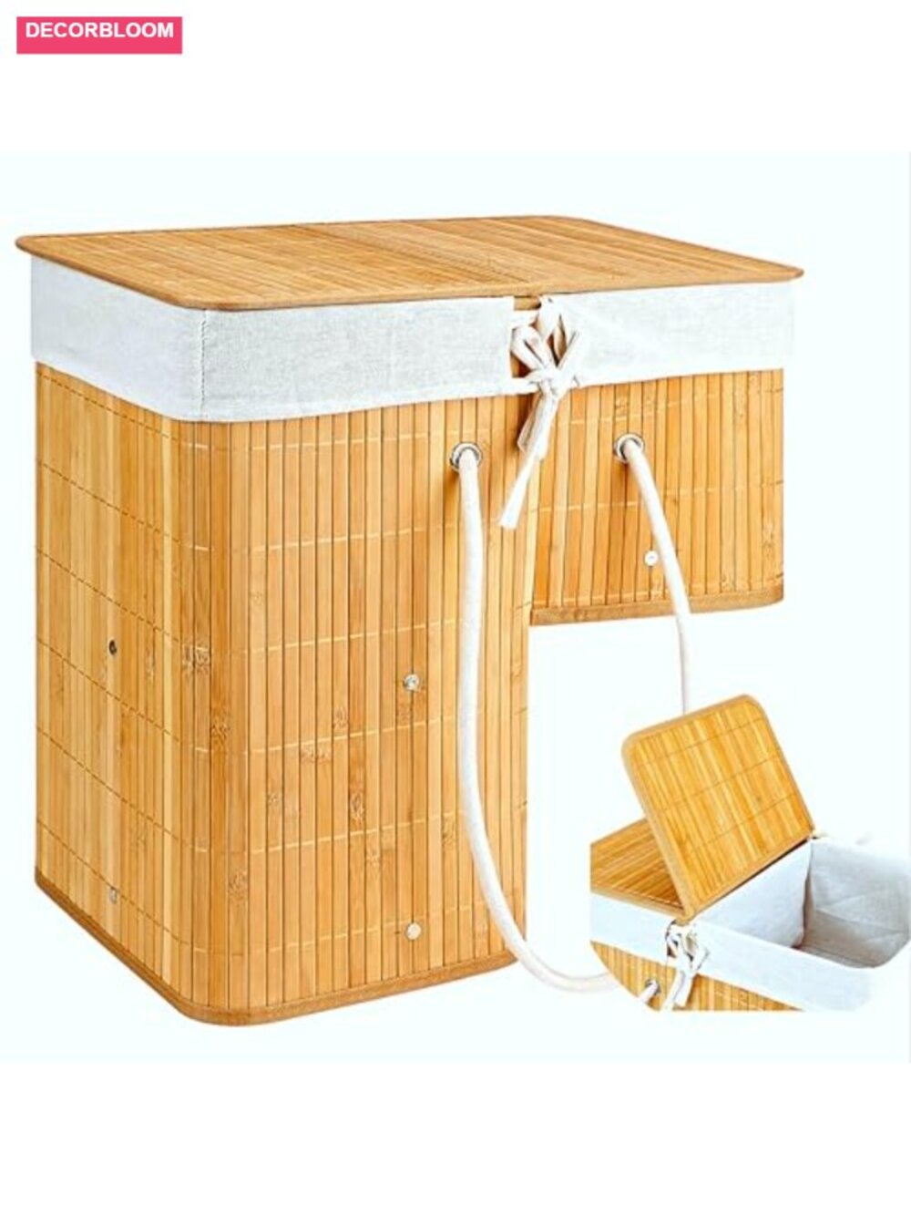 Bamboo Stair Basket with Lid, Foldable Storage for Laundry